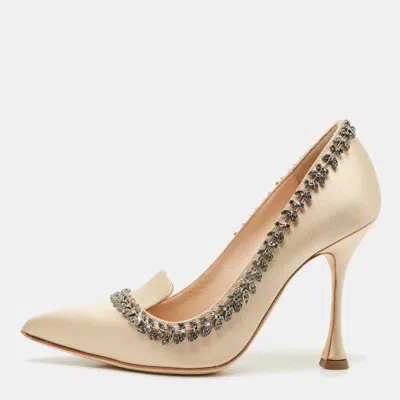 Pre-owned Manolo Blahnik Beige Satin Trionfa Pumps Size 37