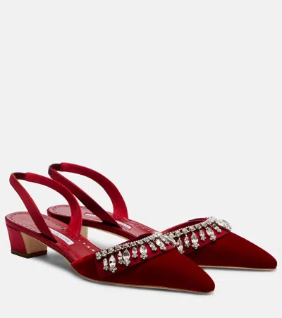 Manolo Blahnik Bequila 30 Embellished Velvet Slingback Pumps In Red