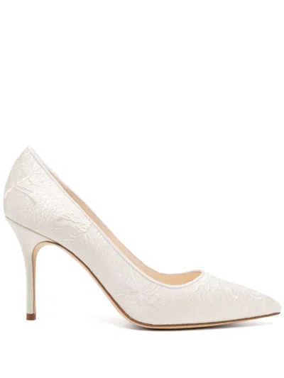 Manolo Blahnik Berola 90 Embroidered Satin Pumps In Ivory