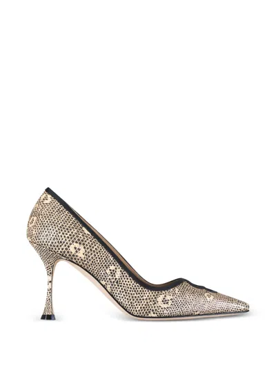 Manolo Blahnik Berry Lizard-effect Cut-out Pumps In Silver