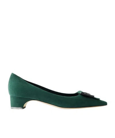 Manolo Blahnik Beti 30 Embellished Suede Pumps In Green