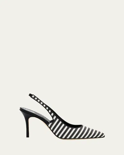 Manolo Blahnik Bicolor Cotton Slingback Pumps In Black/white