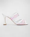 Manolo Blahnik Avespamu 90 Mesh-trimmed Two-tone Patent-leather Mules In White/pink