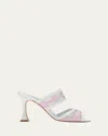 Manolo Blahnik Avespamu 90 Mesh-trimmed Two-tone Patent-leather Mules In White/pink