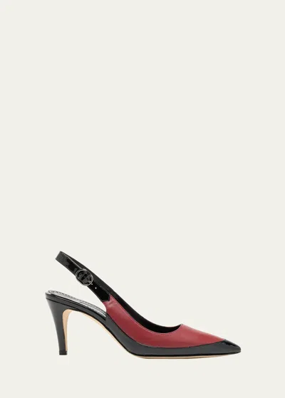 Manolo Blahnik Bicolor Leather Slingback Pumps In Black/red