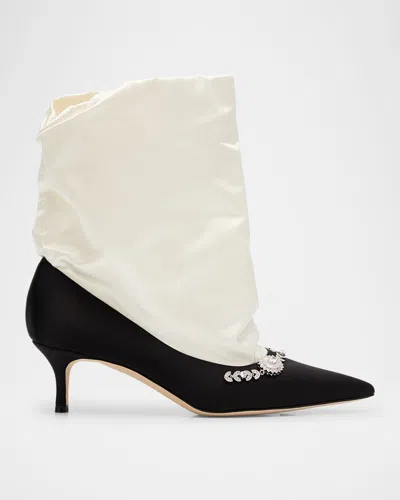 Manolo Blahnik Lamik 50 Embellished Satin Ankle Boots In Black