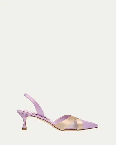 Manolo Blahnik Bicolor Silk Halter Slingback Pumps In Purple