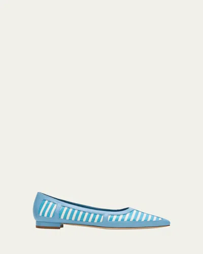Manolo Blahnik Bicolor Stripe Ballerina Flats In Blue/white