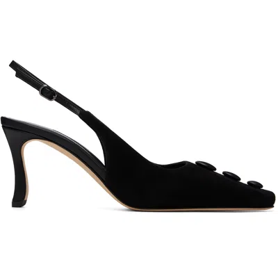 Manolo Blahnik 70mm Alexapla Suede Slingback Pumps In Black