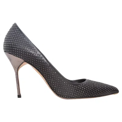 Pre-owned Manolo Blahnik Black & Silver  Studded Pointed-toe Pumps Size 40