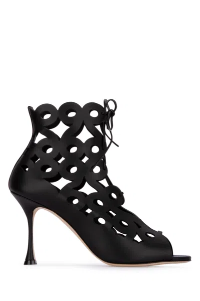 MANOLO BLAHNIK BLACK CUT-OUT BOOTS