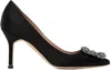 Manolo Blahnik Black Hangisi 90 Heels In 0015 Black