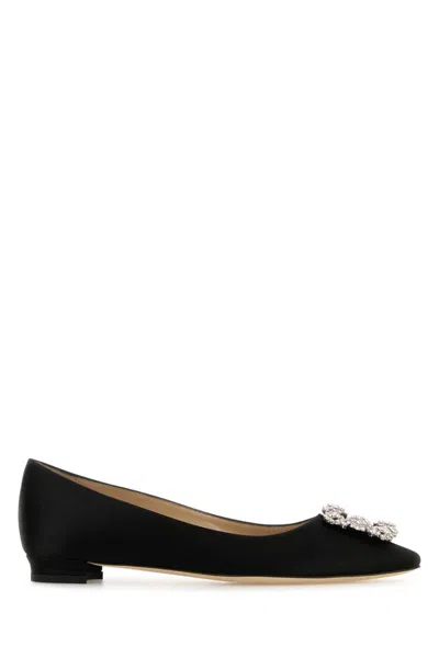 Manolo Blahnik 10mm Hangisi Lurex Flats In Black