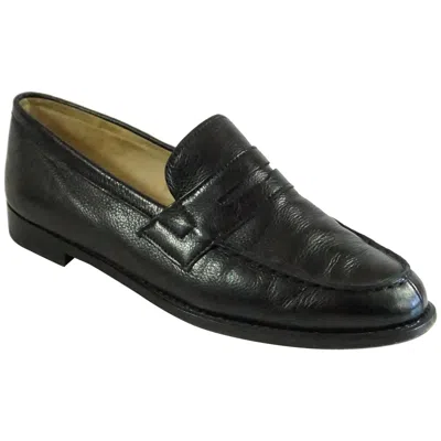 Pre-owned Manolo Blahnik Black Leather Penny Loafers -37.5