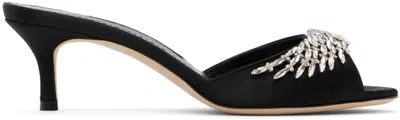 Manolo Blahnik Black Lumada Mules In 15 Blck