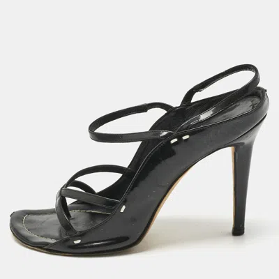 Pre-owned Manolo Blahnik Black Mesh And Leather Slingback Sandals Size 37.5