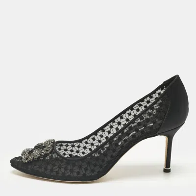 Pre-owned Manolo Blahnik Black Mesh And Satin Hangisi Pumps Size 42