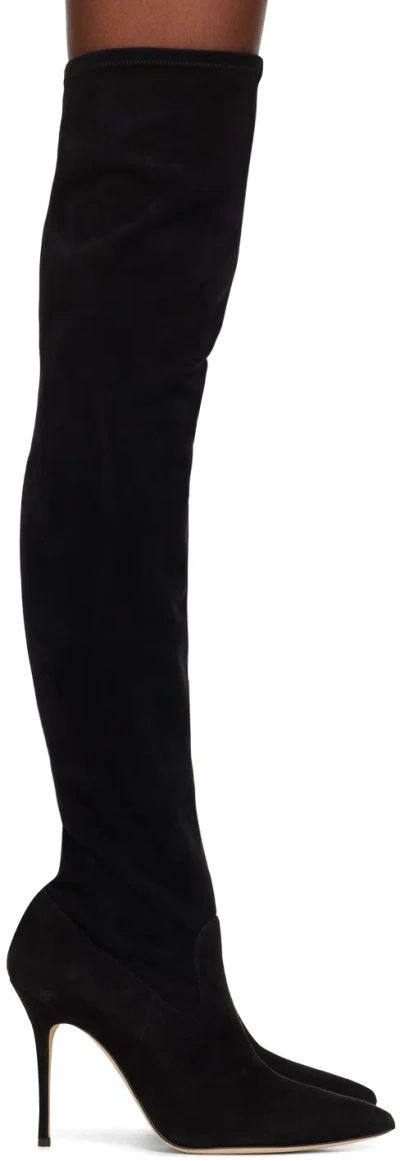 Manolo Blahnik Womens Black Pascalarehi Thigh-high Suede Heeled Boots In Black (0015)