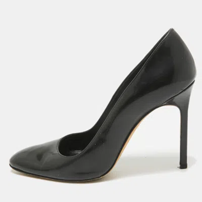 Pre-owned Manolo Blahnik Black Patent Leather Pointed Toe Pumps Size 37