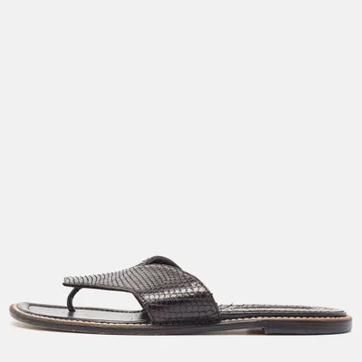 Pre-owned Manolo Blahnik Black Python Flat Slides Size 36.5