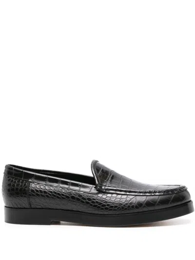 Manolo Blahnik Flat Leather Loafers In Schwarz