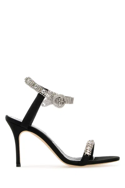 MANOLO BLAHNIK BLACK SATIN ASASAN SANDAS