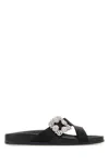 Manolo Blahnik Chilanghi Crystal Buckle Slide Sandals In Blck