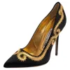 Manolo Blahnik Black Satin Embroidered Pointed Toe Pumps In Black