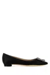 Manolo Blahnik Hangisi Fmc Crystal Buckle Satin Flats In Blck