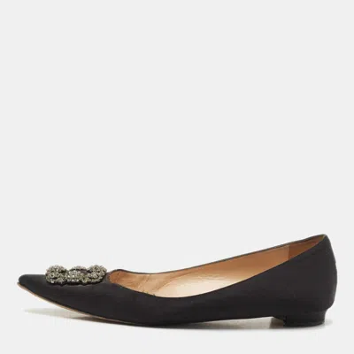 Manolo Blahnik Black Satin Hangisi Ballet Flats