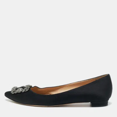 Pre-owned Manolo Blahnik Black Satin Hangisi Ballet Flats Size 40.5