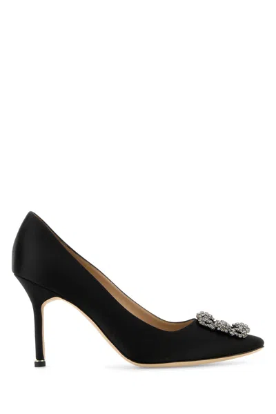 Manolo Blahnik Black Satin Hangisi Pumps