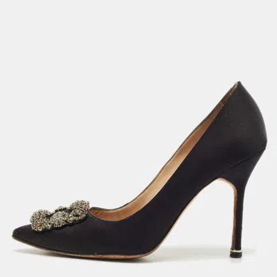 Pre-owned Manolo Blahnik Black Satin Hangisi Pumps Size 37