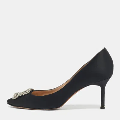 Pre-owned Manolo Blahnik Black Satin Hangisi Pumps Size 42