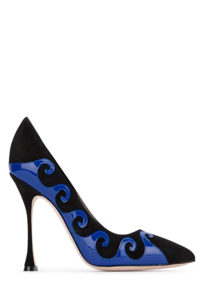 MANOLO BLAHNIK BLACK SLIP ON HEELS