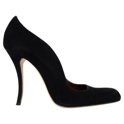 Pre-owned Manolo Blahnik Black Suede Curved Heel Pumps Shoes 38