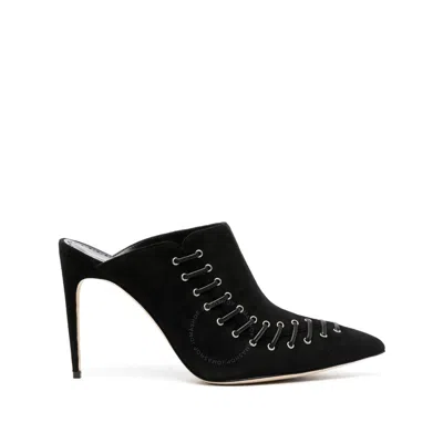 MANOLO BLAHNIK MANOLO BLAHNIK BLACK SUEDE DOBRE 105 HEELED MULES