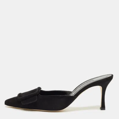 Pre-owned Manolo Blahnik Black Suede Maysale Mules Size 38