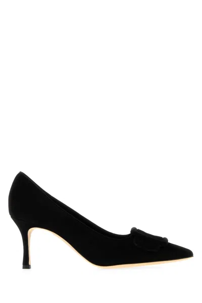 Manolo Blahnik Black Suede Maysale Pumps
