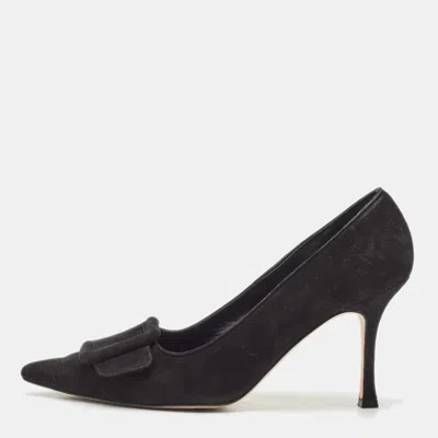 Pre-owned Manolo Blahnik Black Suede Maysale Pumps Size 37.5