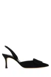 Manolo Blahnik 70mm Maysli Suede Slingback Pumps In Blck