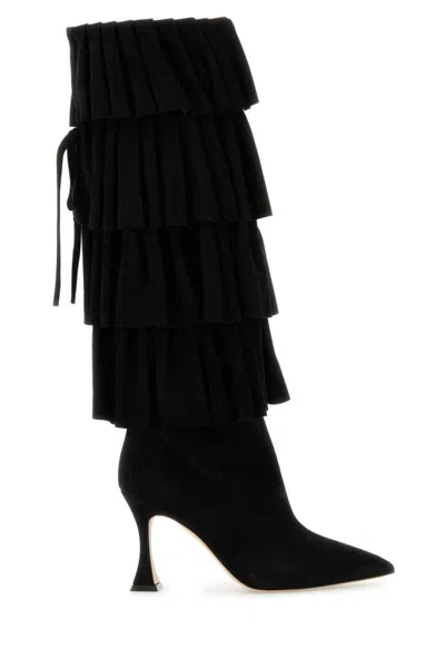 MANOLO BLAHNIK BLACK SUEDE MIRALONE BOOTS
