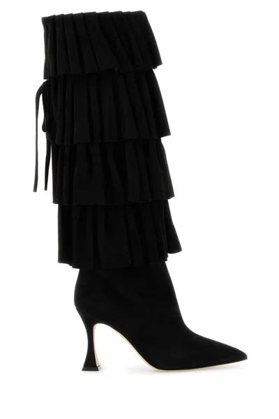 MANOLO BLAHNIK BLACK SUEDE MIRALONE BOOTS