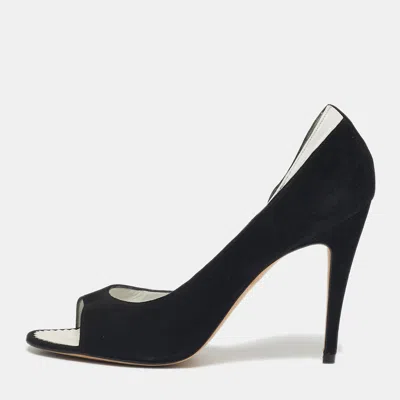 Manolo Blahnik Black Suede Open Toe D'orsay Pumps