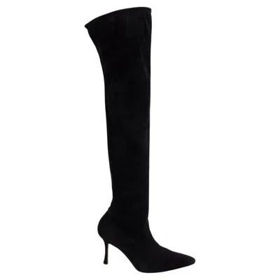Pre-owned Manolo Blahnik Black Suede Pointed Toe Knee High Boots Shoes 36