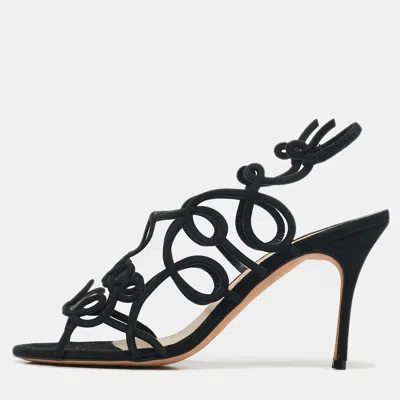 Pre-owned Manolo Blahnik Black Suede Slingback Sandals Size 37.5