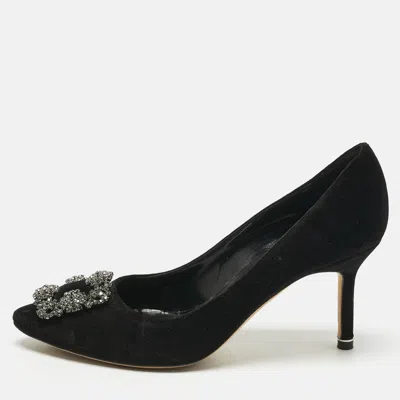 Pre-owned Manolo Blahnik Black Velvet Hangisi Pumps Size 38.5