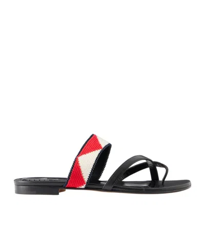 Manolo Blahnik Blocked Black Leather Flat Slide Sandals In Animal Print