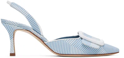 Manolo Blahnik Blue & White Mayslibi Heels In 9064/1012 Ypri/whit