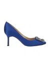 Manolo Blahnik Hangisi 90 Satin Pumps With Fmc Crystal Buckle In Blue